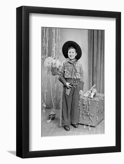 Ten-Year-Old Boy Poses in a Cowboy Outfit, Ca. 1951-null-Framed Photographic Print