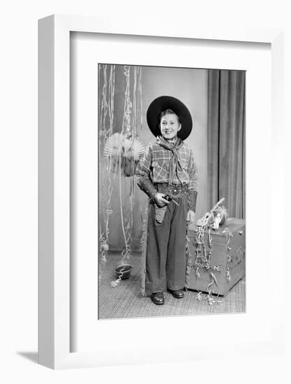 Ten-Year-Old Boy Poses in a Cowboy Outfit, Ca. 1951-null-Framed Photographic Print