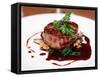 Tenderloin Steak Wrapped in Bacon with Red Sauce and Spinach-Kondor83-Framed Stretched Canvas