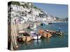 Tenders Moored on the Quayside in Looe, Cornwall, England, United Kingdom, Europe-David Clapp-Stretched Canvas