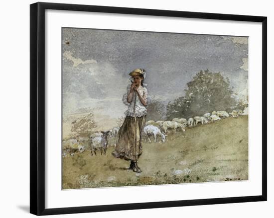 Tending Sheep, Houghton Farm-Winslow Homer-Framed Giclee Print