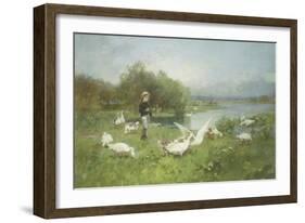 Tending the Geese-Luigi Chialiva-Framed Giclee Print