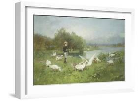 Tending the Geese-Luigi Chialiva-Framed Giclee Print