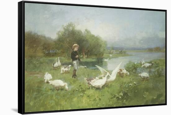 Tending the Geese-Luigi Chialiva-Framed Stretched Canvas