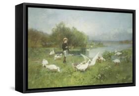 Tending the Geese-Luigi Chialiva-Framed Stretched Canvas