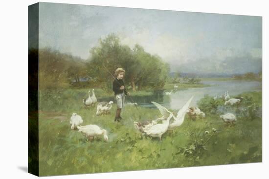 Tending the Geese-Luigi Chialiva-Stretched Canvas