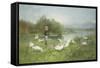 Tending the Geese-Luigi Chialiva-Framed Stretched Canvas