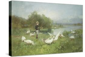 Tending the Geese-Luigi Chialiva-Stretched Canvas