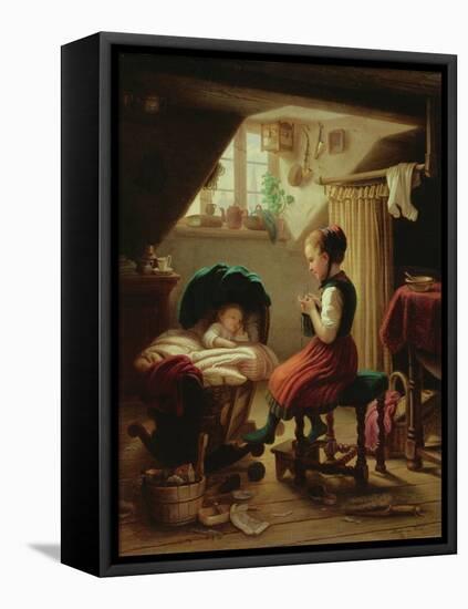Tending the Little Ones-Johann Georg Meyer von Bremen-Framed Stretched Canvas