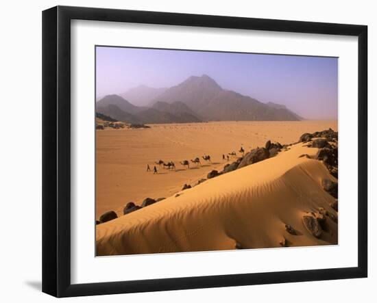 Tenere Desert, Camel Caravan Travelling Through the Air Mountains and Tenere Desert, Niger-Paul Harris-Framed Photographic Print