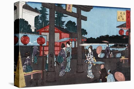 Tenman Shrine at Yushima, Japanese Wood-Cut Print-Lantern Press-Stretched Canvas