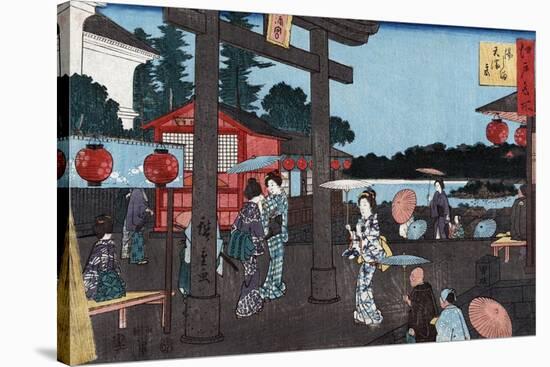 Tenman Shrine at Yushima, Japanese Wood-Cut Print-Lantern Press-Stretched Canvas