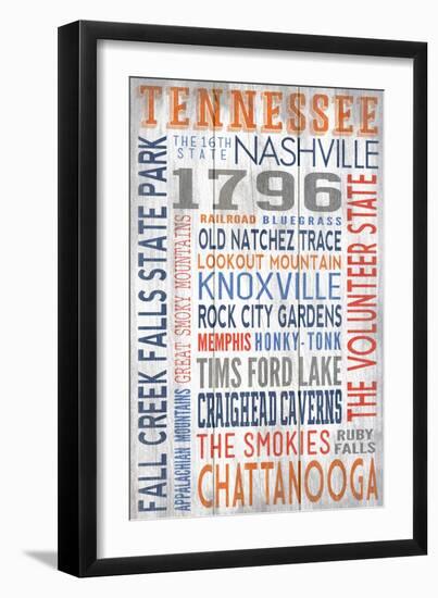 Tennessee - Barnwood Typography-Lantern Press-Framed Art Print