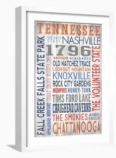 Tennessee - Barnwood Typography-Lantern Press-Framed Art Print