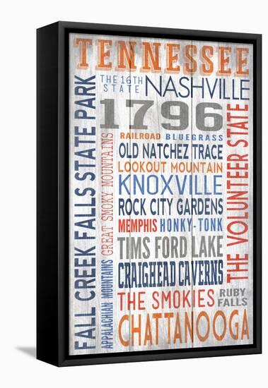 Tennessee - Barnwood Typography-Lantern Press-Framed Stretched Canvas