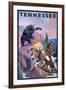 Tennessee, Bear Hunter with Dogs-Lantern Press-Framed Art Print