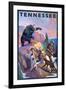 Tennessee, Bear Hunter with Dogs-Lantern Press-Framed Art Print