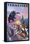 Tennessee, Bear Hunter with Dogs-Lantern Press-Framed Stretched Canvas