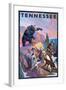 Tennessee, Bear Hunter with Dogs-Lantern Press-Framed Art Print