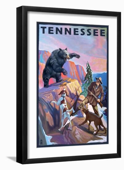 Tennessee, Bear Hunter with Dogs-Lantern Press-Framed Art Print