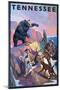 Tennessee, Bear Hunter with Dogs-Lantern Press-Mounted Art Print