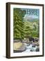 Tennessee - Bears and Creek-Lantern Press-Framed Art Print