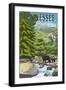 Tennessee - Bears and Creek-Lantern Press-Framed Art Print