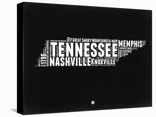 Tennessee Black and White Map-NaxArt-Stretched Canvas