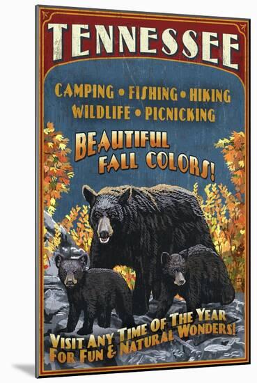 Tennessee - Black Bears Vintage Sign-Lantern Press-Mounted Art Print