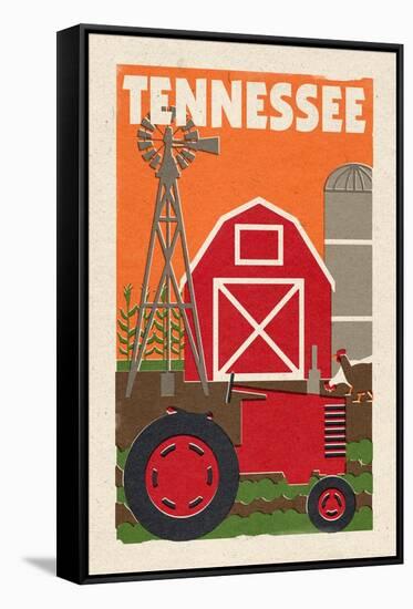 Tennessee - Country - Woodblock-Lantern Press-Framed Stretched Canvas