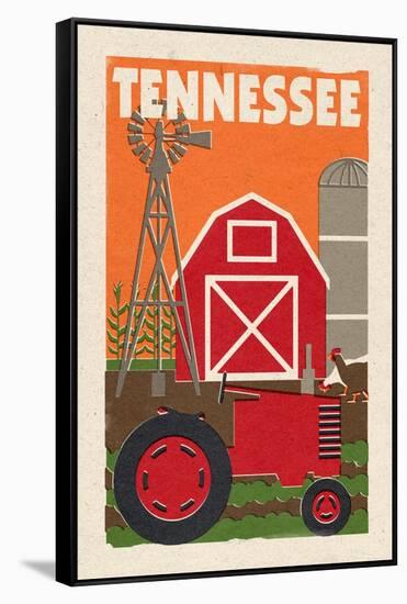 Tennessee - Country - Woodblock-Lantern Press-Framed Stretched Canvas