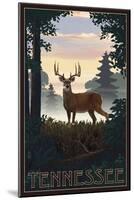 Tennessee - Deer and Sunrise-Lantern Press-Mounted Art Print