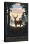 Tennessee - Deer and Sunrise-Lantern Press-Stretched Canvas