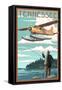 Tennessee - Float Plane and Fisherman-Lantern Press-Framed Stretched Canvas