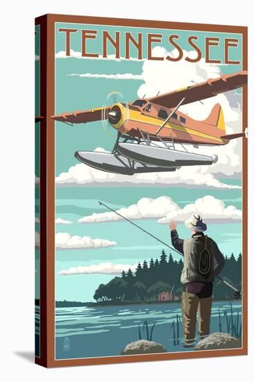 Tennessee - Float Plane and Fisherman-Lantern Press-Stretched Canvas