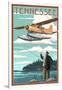 Tennessee - Float Plane and Fisherman-Lantern Press-Framed Art Print