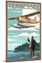 Tennessee - Float Plane and Fisherman-Lantern Press-Mounted Art Print