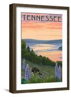 Tennessee - Lake and Bear Family-Lantern Press-Framed Art Print