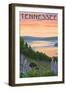 Tennessee - Lake and Bear Family-Lantern Press-Framed Art Print