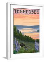 Tennessee - Lake and Bear Family-Lantern Press-Framed Art Print