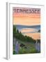 Tennessee - Lake and Bear Family-Lantern Press-Framed Art Print