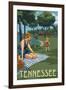 Tennessee - Lake and Picnic Scene-Lantern Press-Framed Art Print