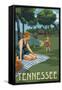 Tennessee - Lake and Picnic Scene-Lantern Press-Framed Stretched Canvas