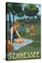 Tennessee - Lake and Picnic Scene-Lantern Press-Stretched Canvas