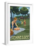 Tennessee - Lake and Picnic Scene-Lantern Press-Framed Art Print