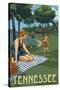 Tennessee - Lake and Picnic Scene-Lantern Press-Stretched Canvas