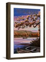 Tennessee - Lake at Dusk-Lantern Press-Framed Art Print