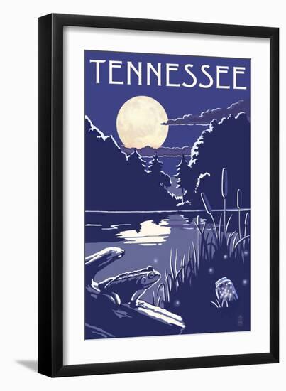 Tennessee - Lake at Night-Lantern Press-Framed Art Print