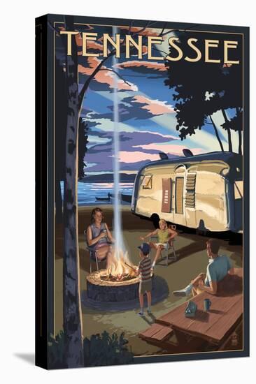 Tennessee - Retro Camper and Lake-Lantern Press-Stretched Canvas