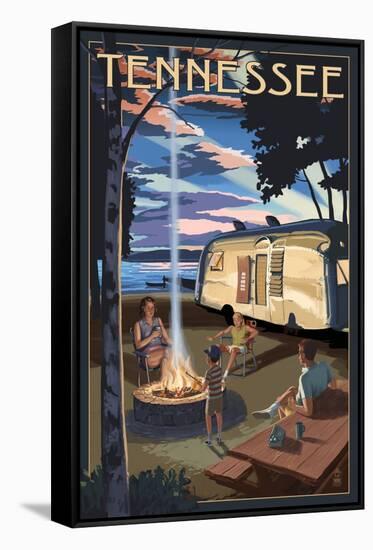 Tennessee - Retro Camper and Lake-Lantern Press-Framed Stretched Canvas